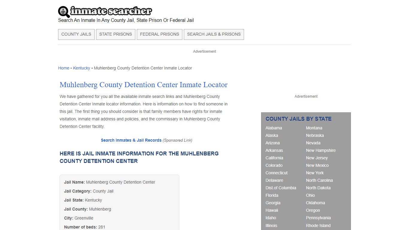 Muhlenberg County Detention Center Inmate Locator - Inmate Searcher